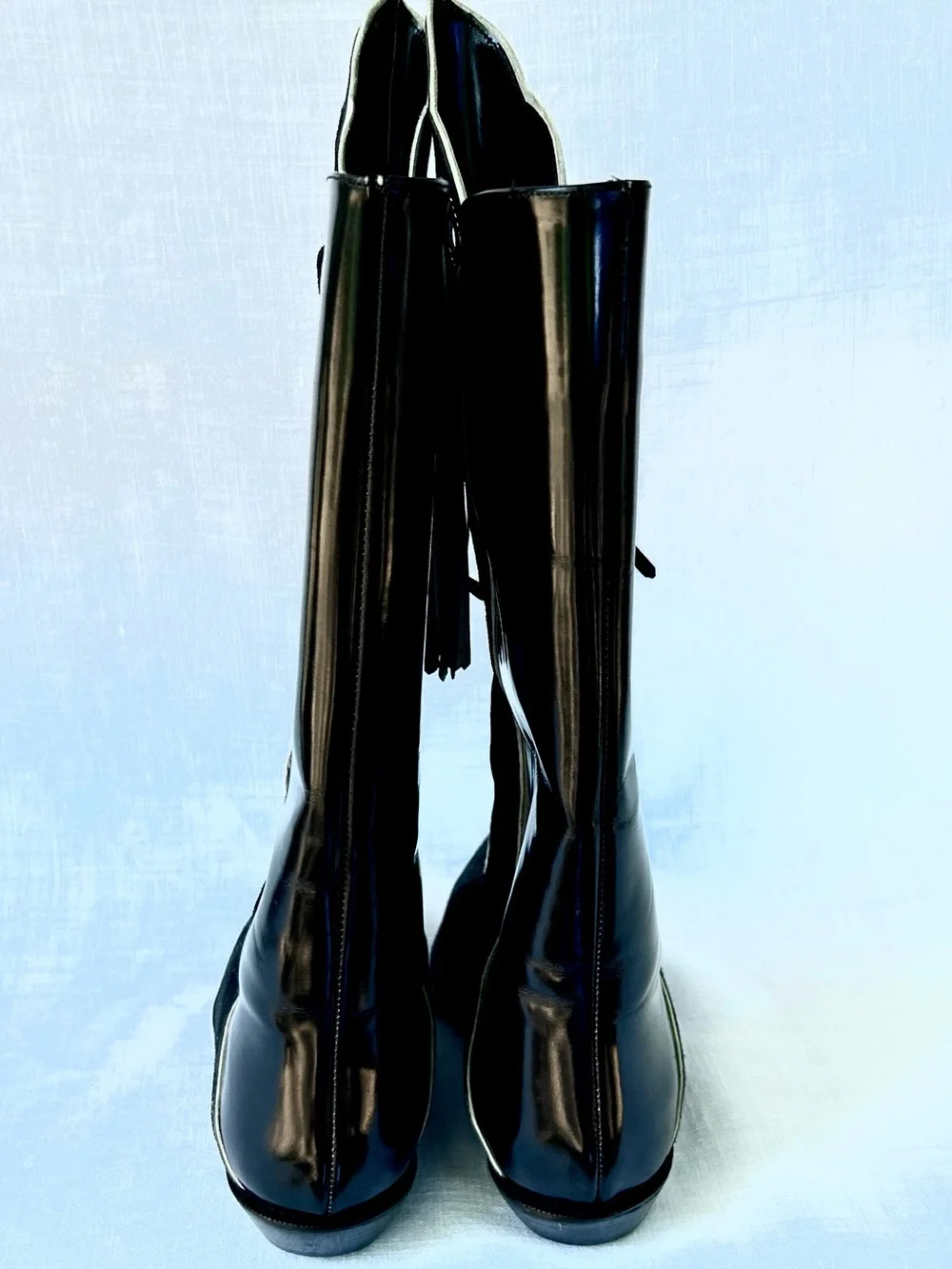 Rare Vintage 80s Charles Jourdan Black Patent & Suede Fringe Western CowboyBoots - Picture 10 of 16
